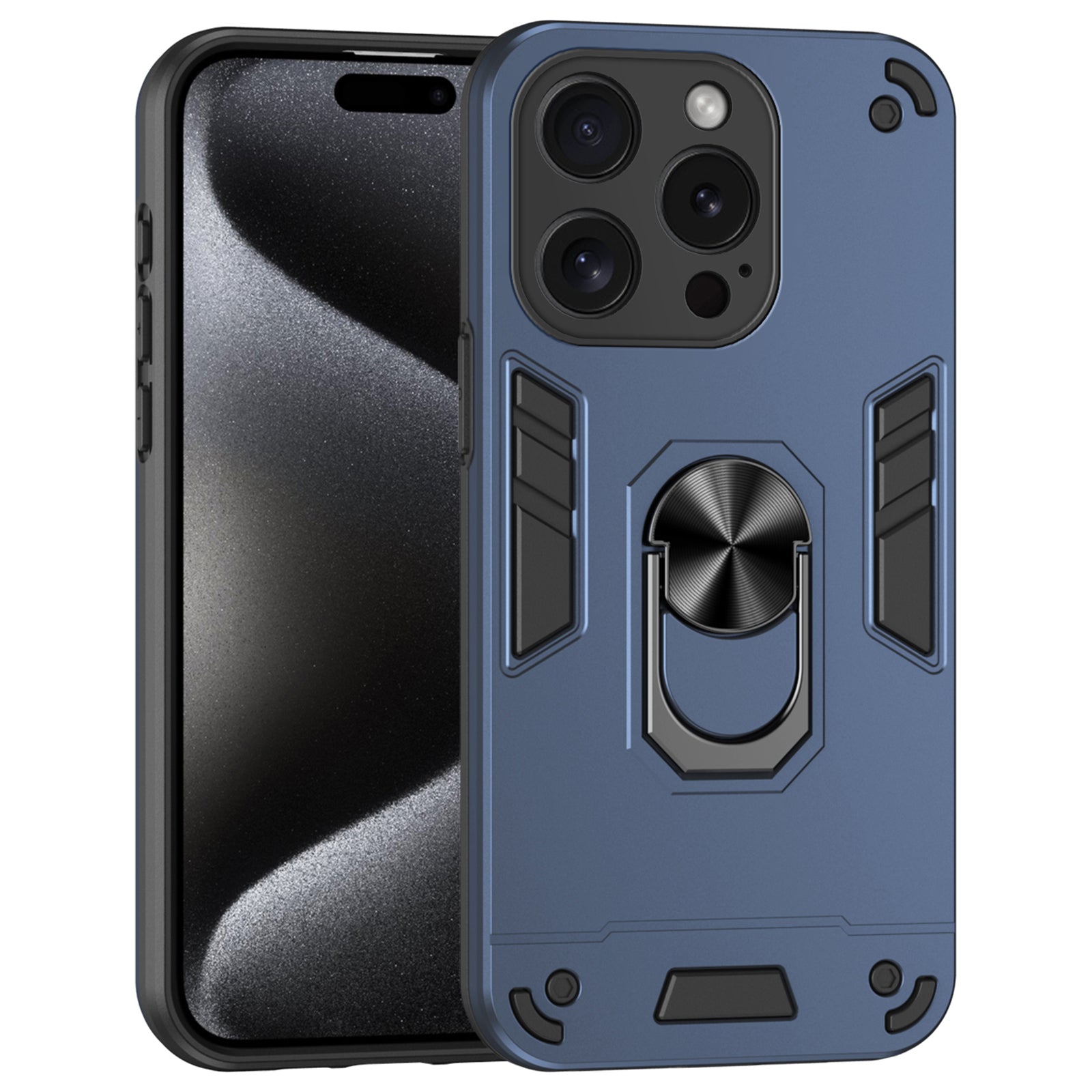 For iPhone 15 Pro Max Cell Phone Case PC+TPU Anti-drop Rotating Ring Kickstand Cover - Black For iPhone 15 Pro Max Cell Phone Case PC+TPU Anti-drop Rotating Ring Kickstand Cover - Black